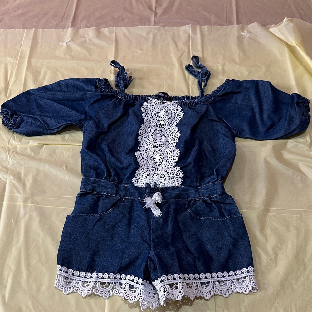 Limited Too Denim Lace Trim Kids Romper size 5/6